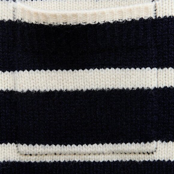 NWOT Zara Navy Striped 100% Wool Knit Cardigan with Nautical Buttons Details - Picture 4 of 10
